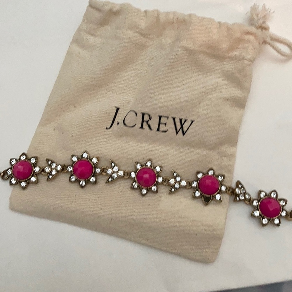 J.Crew Factory gold crystal hot pink bracelet